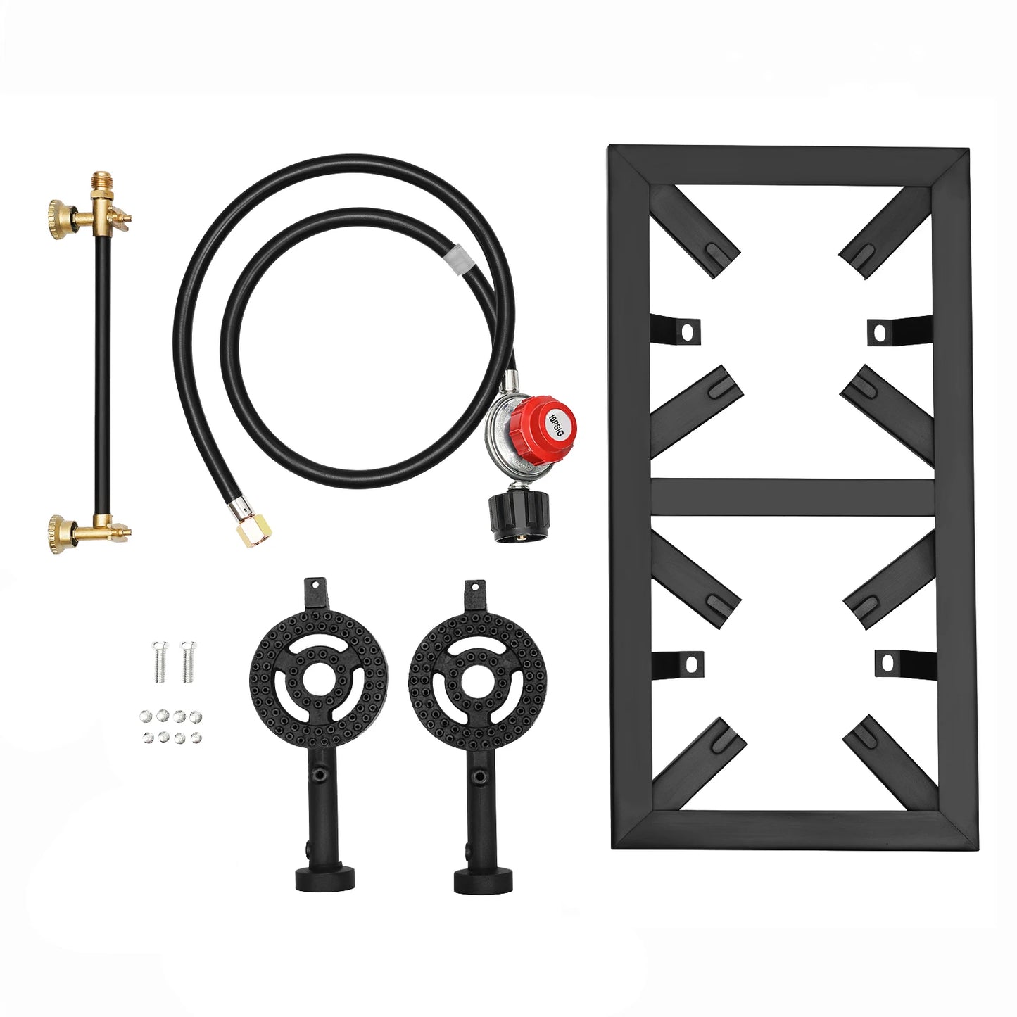Portable Camping Gas Stove Outdoor Double Burner with Adjustable 0-10Psi Regulator Hose