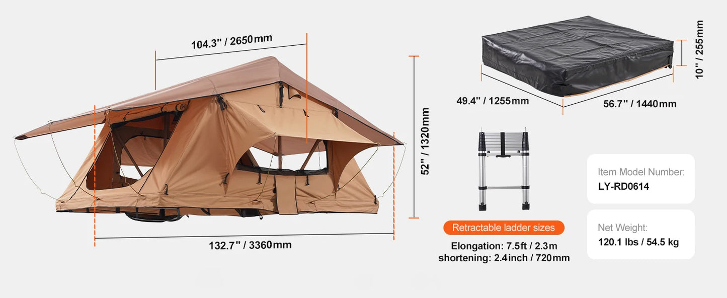 Rooftop Tent Hardshell Folding Tent with Telescopic Ladder Mattress PVC Cover Bag Waterproof Jeep SUV Van Pickup Truck