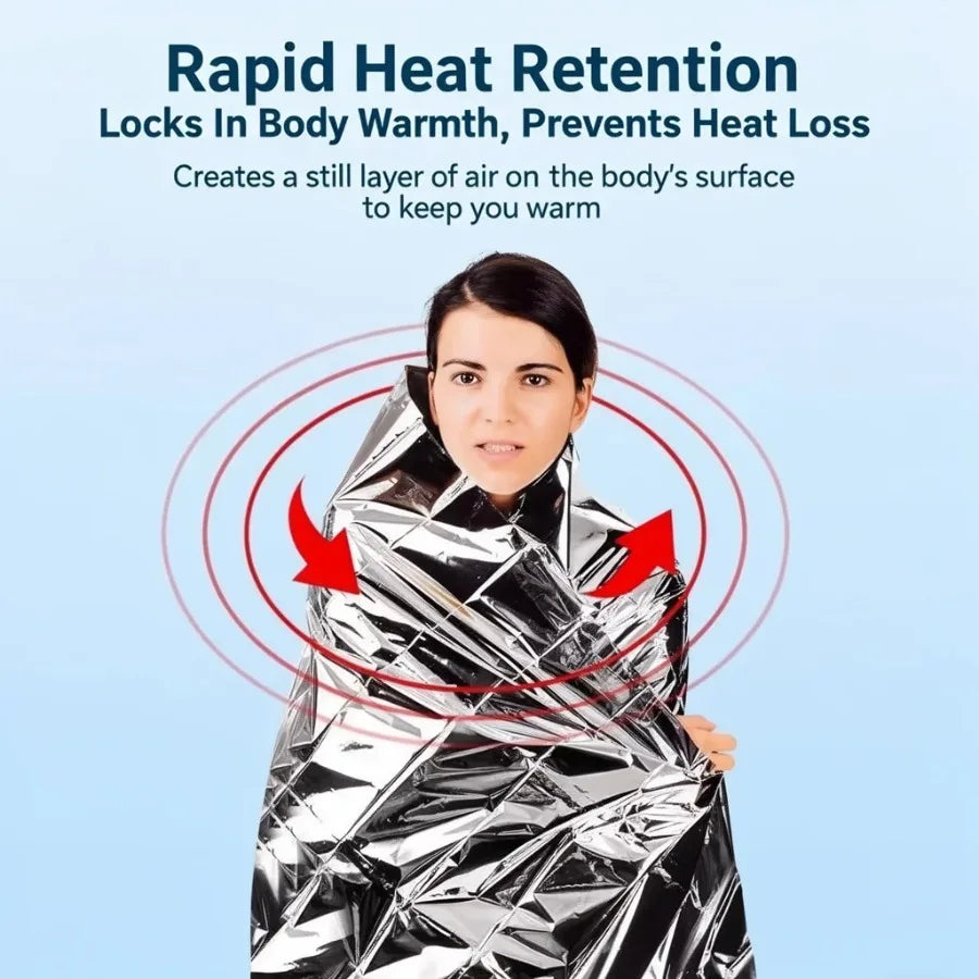 Double-Sided Emergency Thermal Blanket – Lightweight Windproof Waterproof Foil for Camping, Survival, Travel & First Aid
