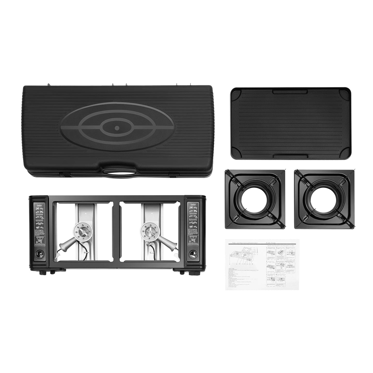 2500W Portable Camping Stove 2 Burners Camping Stove with Baking Tray&Portable Case use Butane or LPG Home Application Outdoor