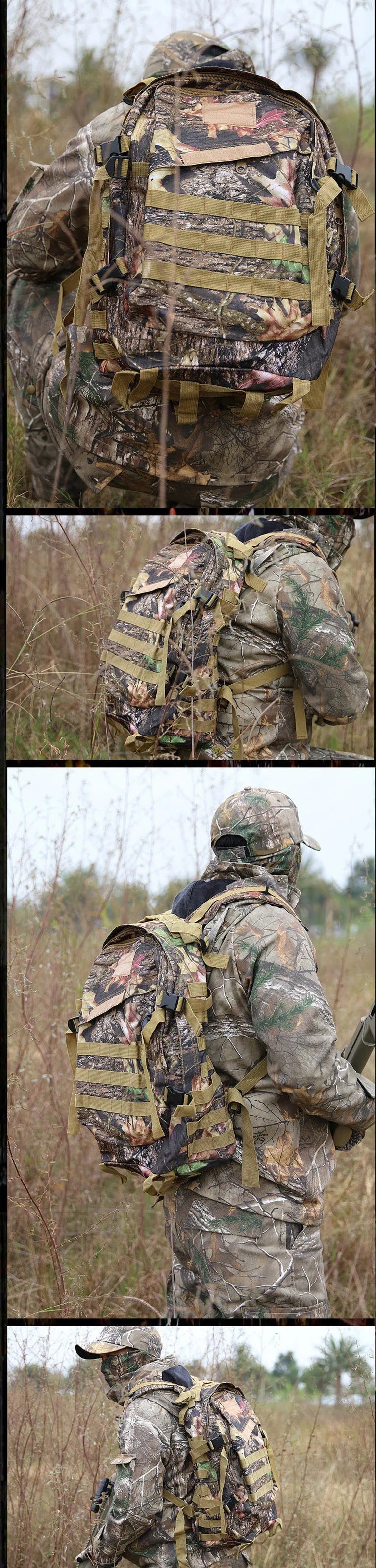 Waterproof Camouflage Hunting Fishing Backpack Wear Resistant Oxford Fabric 40L Multi-Functional Double Shoulder Bag