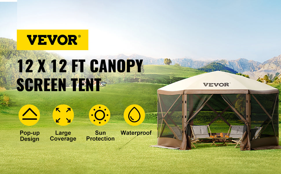 Pop-up Camping Gazebo Camping Canopy Shelter 6 Sided 12' x 12' / 10' x 10' Sun Shade Tents & Canopies Camping & Hiking