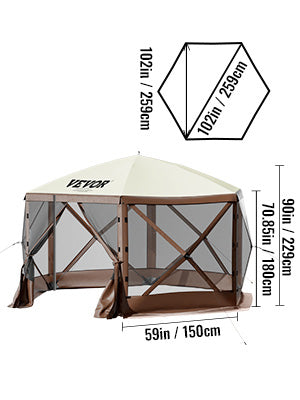 Pop-up Camping Gazebo Camping Canopy Shelter 6 Sided 12' x 12' / 10' x 10' Sun Shade Tents & Canopies Camping & Hiking