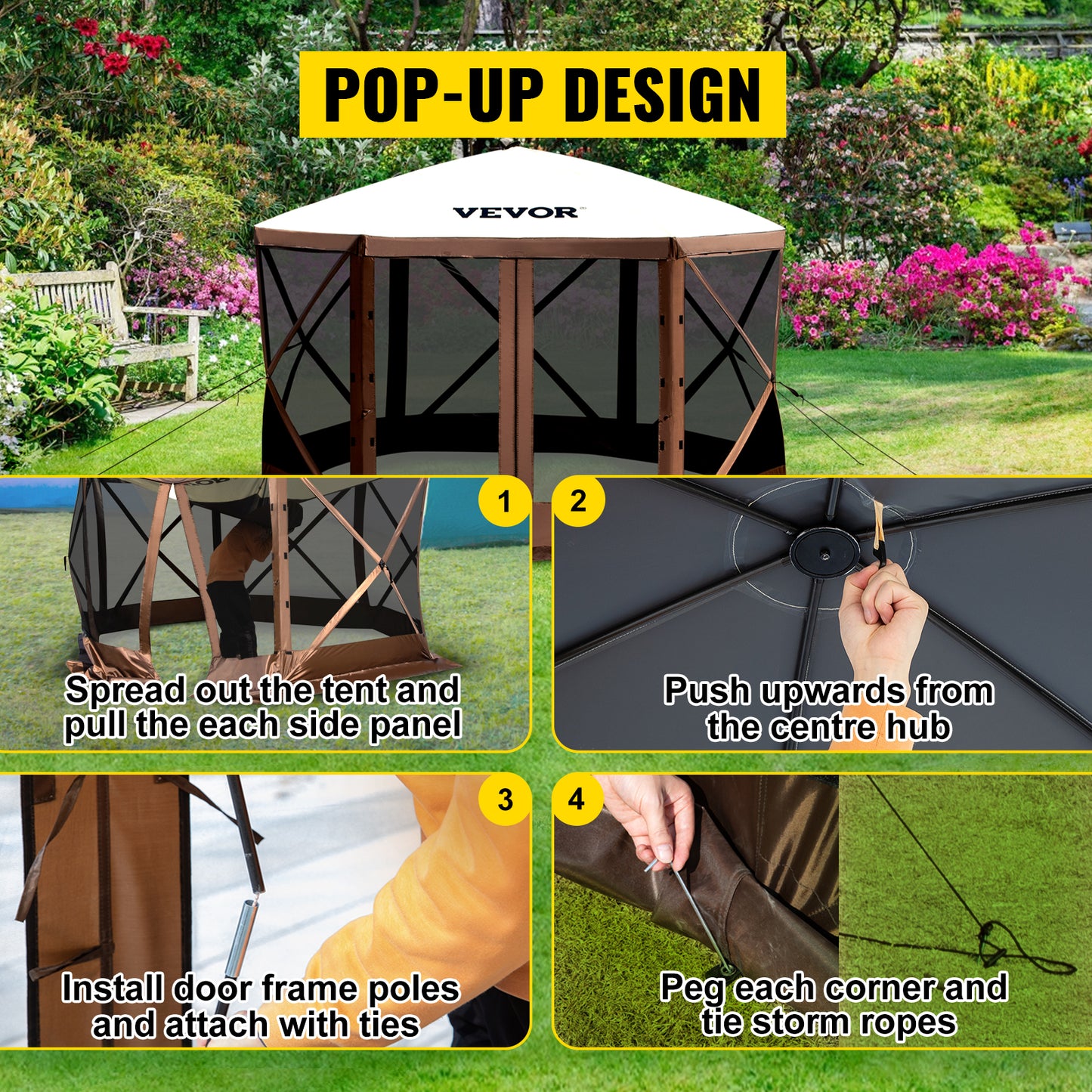 Pop-up Camping Gazebo Camping Canopy Shelter 6 Sided 12' x 12' / 10' x 10' Sun Shade Tents & Canopies Camping & Hiking