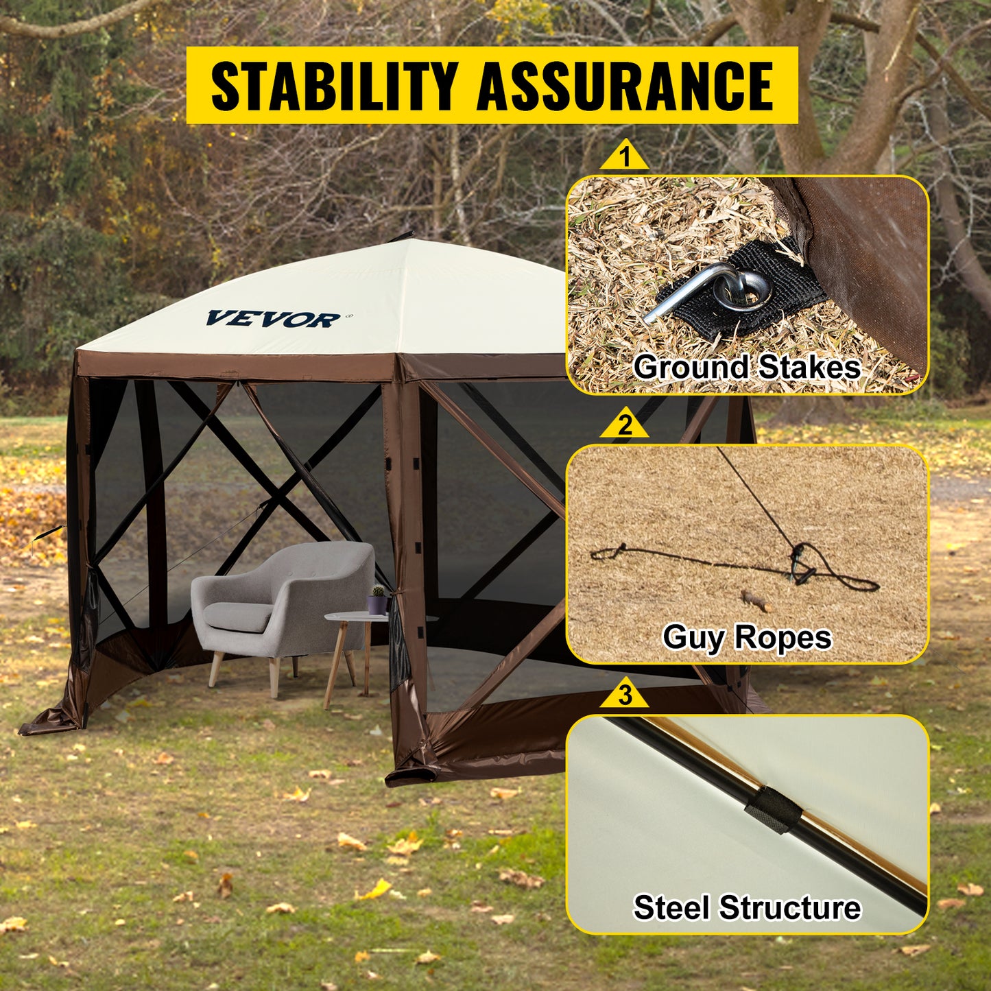 Pop-up Camping Gazebo Camping Canopy Shelter 6 Sided 12' x 12' / 10' x 10' Sun Shade Tents & Canopies Camping & Hiking