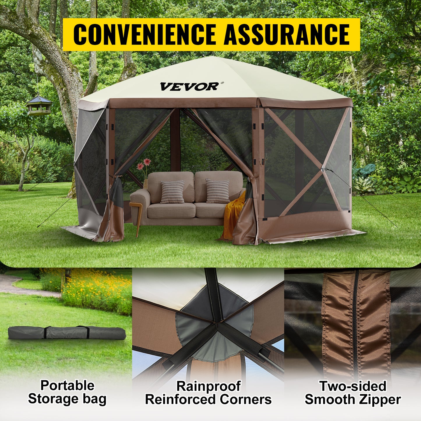 Pop-up Camping Gazebo Camping Canopy Shelter 6 Sided 12' x 12' / 10' x 10' Sun Shade Tents & Canopies Camping & Hiking