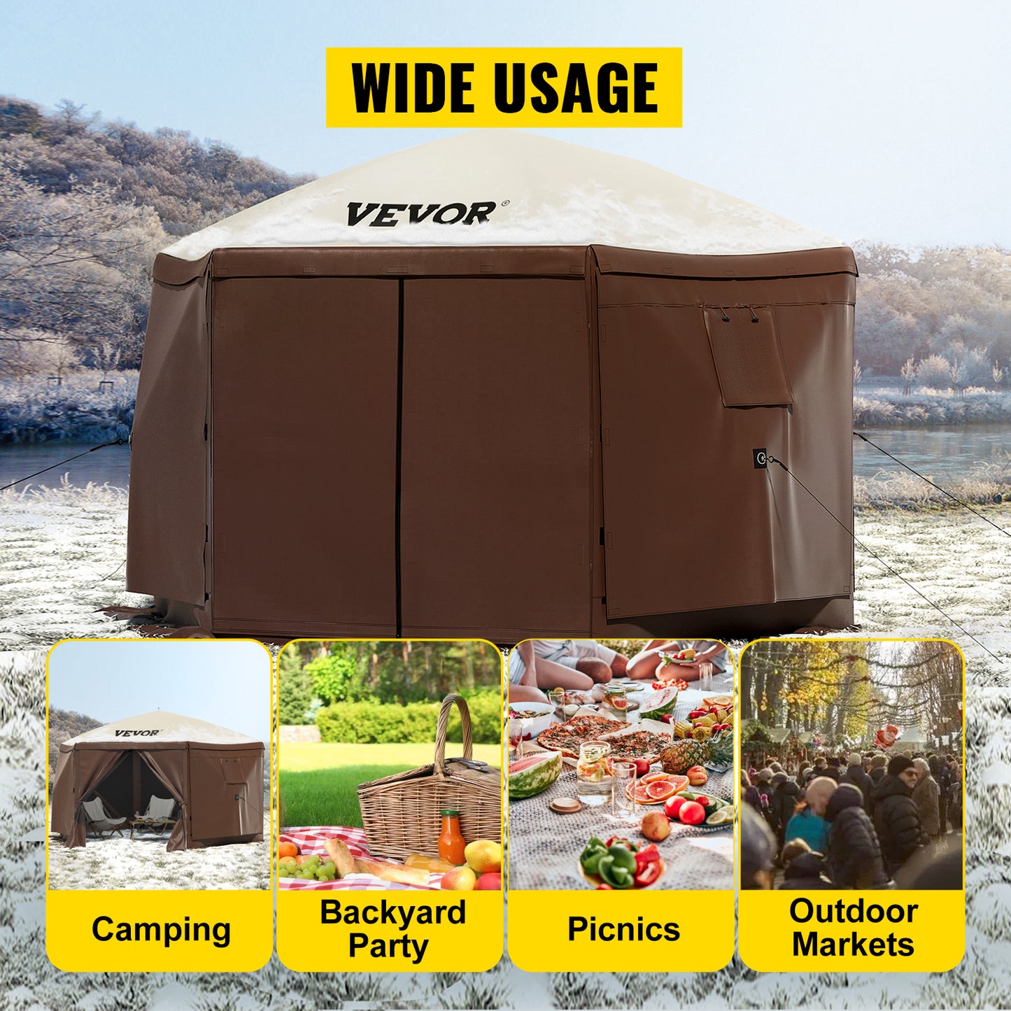 Pop-up Camping Gazebo Camping Canopy Shelter 6 Sided 12' x 12' / 10' x 10' Sun Shade Tents & Canopies Camping & Hiking