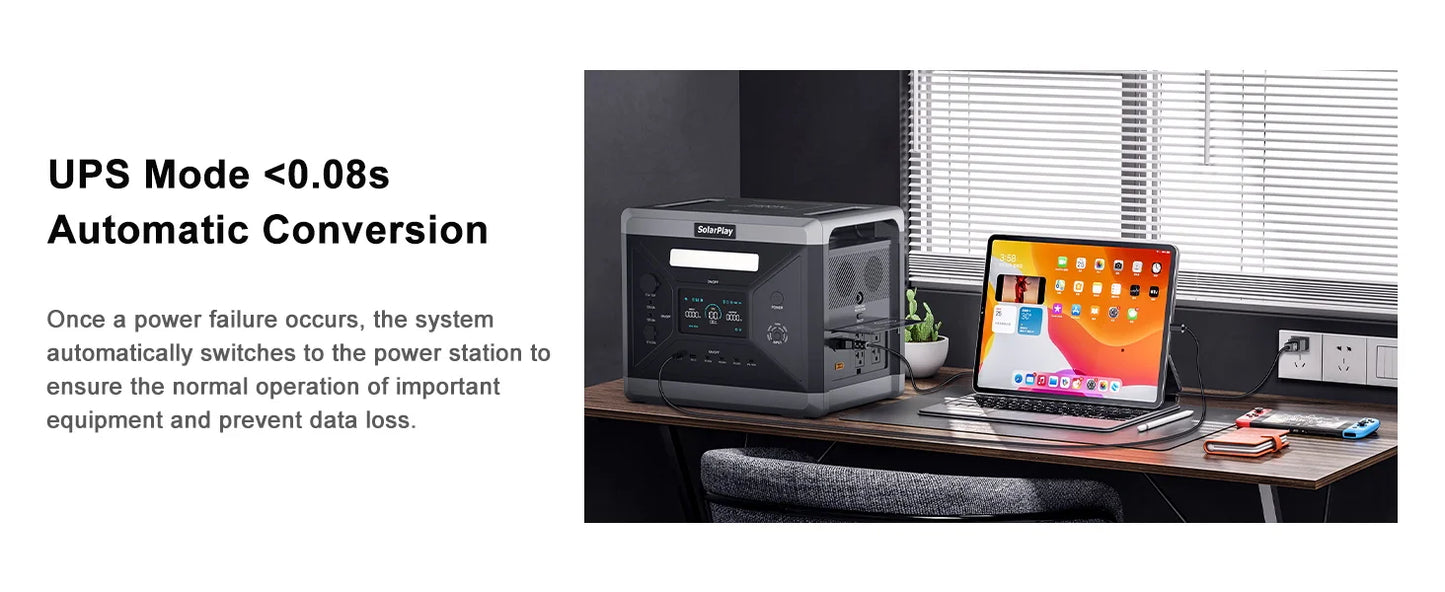 Portable Power Station 2160WH LiFePO4 Battery with 2400W (4800W Peak) AC Output Solar Generator for Garden Party