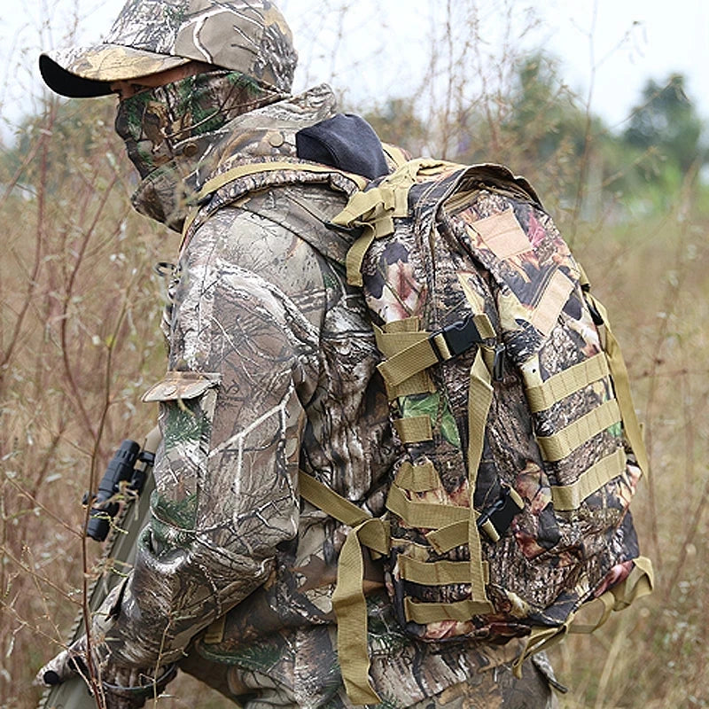 Waterproof  Camouflage Hunting Fishing Backpack Wear Resistant Oxford Fabric 40L Multi-Functional Double Shoulder Bag