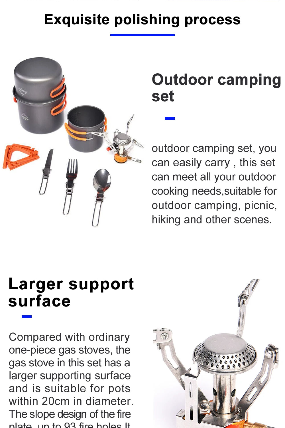 Camg Cookware Set Outdoor Tableware Equipment Supplies Burner Stove Folding Knife Fork Portable Pot Suit Tourism Cup