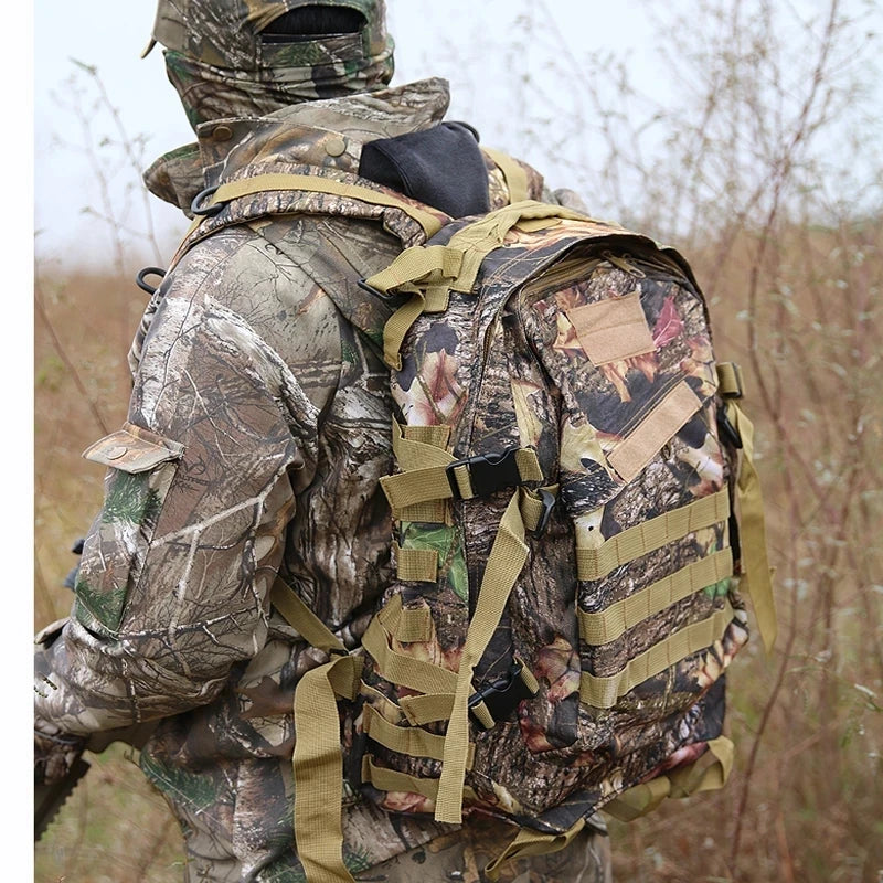 Waterproof  Camouflage Hunting Fishing Backpack Wear Resistant Oxford Fabric 40L Multi-Functional Double Shoulder Bag