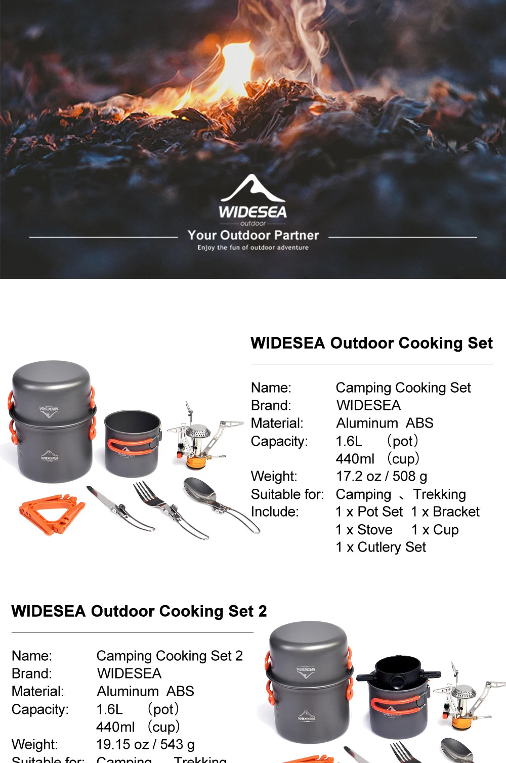 Camg Cookware Set Outdoor Tableware Equipment Supplies Burner Stove Folding Knife Fork Portable Pot Suit Tourism Cup