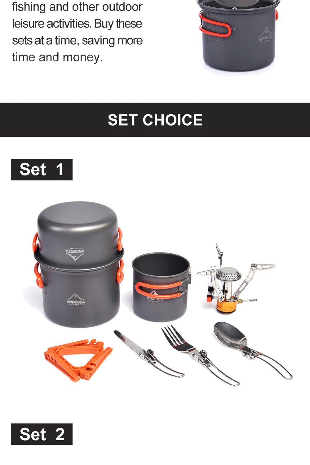 Camg Cookware Set Outdoor Tableware Equipment Supplies Burner Stove Folding Knife Fork Portable Pot Suit Tourism Cup