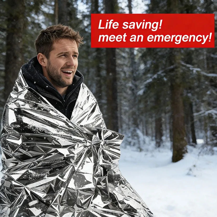 Double-Sided Emergency Thermal Blanket – Lightweight Windproof Waterproof Foil for Camping, Survival, Travel & First Aid