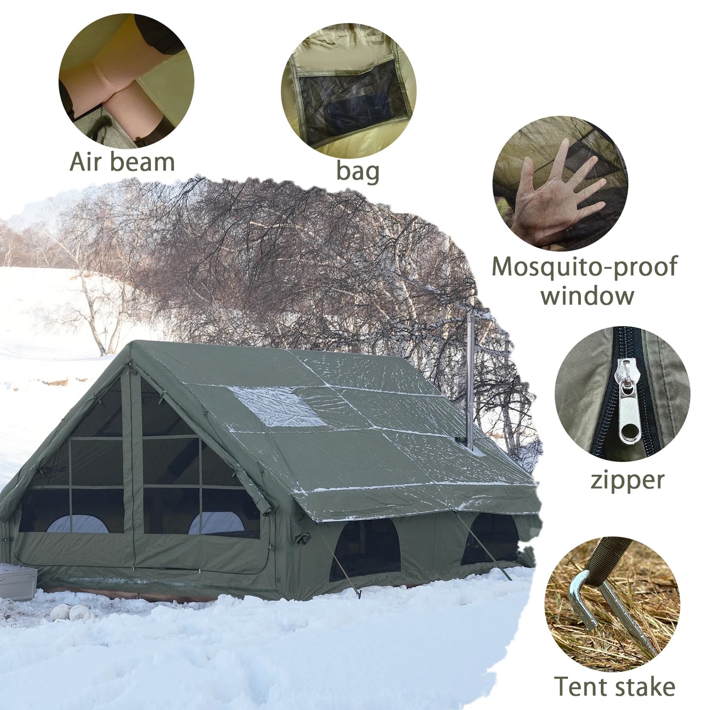 Inflatable camping tent 4-8 people with windows