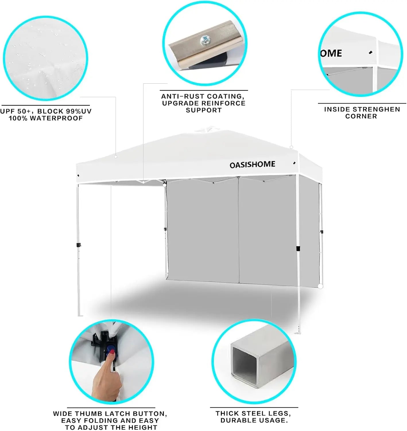 10x10 Pop Up Canopy Tent with Side Wall, Instant Portable Gazebo for Outdoor Beach Patio Wedding & Commercial Events, White