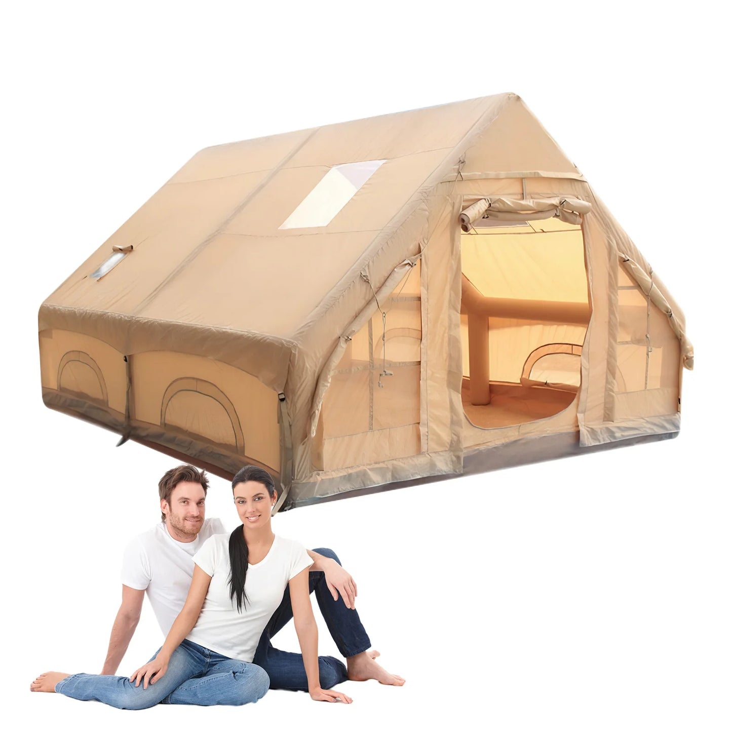 Inflatable Camping Tent with Pump Large Family Tent Waterproof Windproof for Outdoors