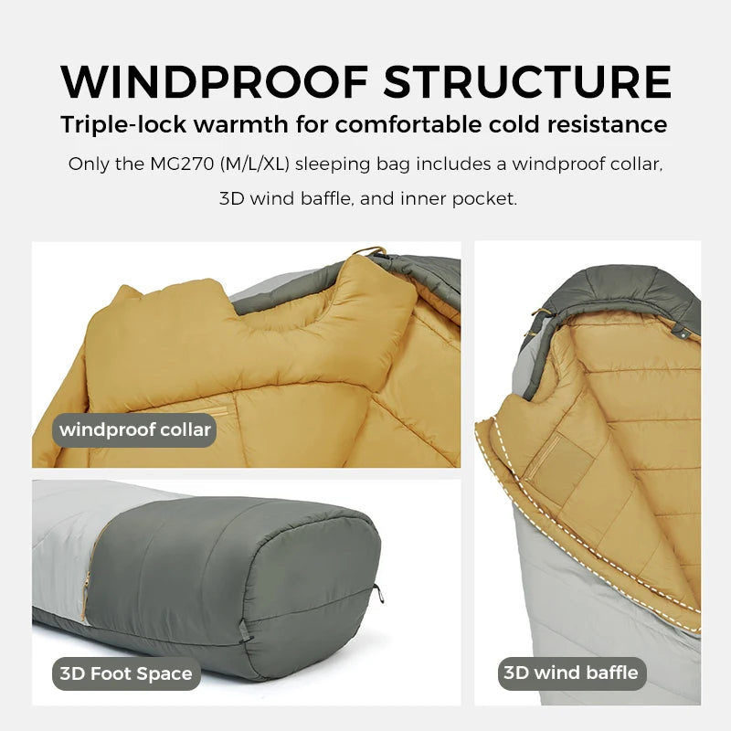 Naturehike MJ Pro Mummy Sleeping Bag MG120/MG270 Ultralight Hiking Waterproof Sleeping Bag Camping Cotton Winter Sleeping Bag