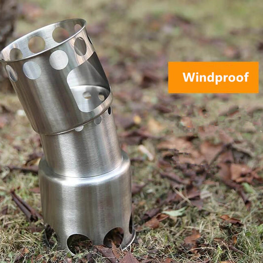 Portable Outdoor 304 Stainless Steel Wood-burning Stove Set Camping Folding Windproof Stove Heating Stove Barbecue Set