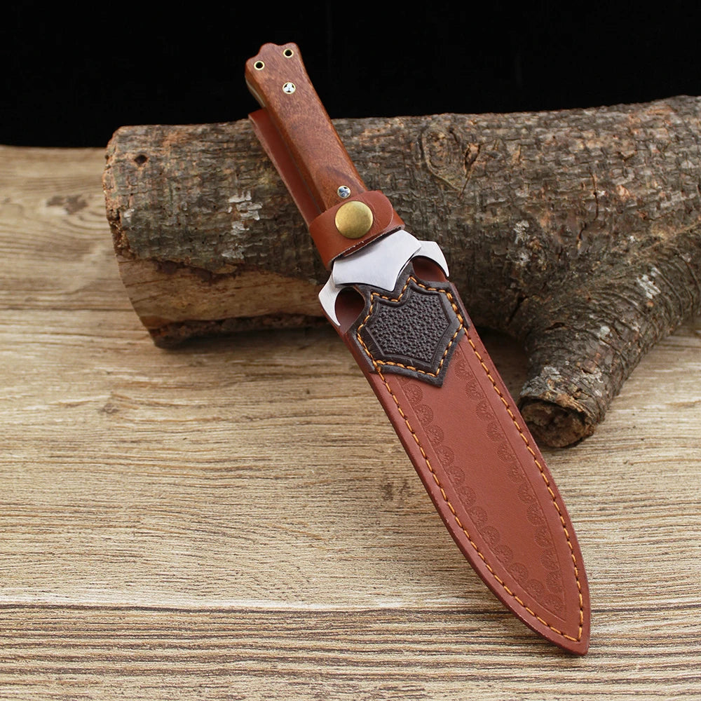 M390 Blade Tactical Hunting Knife Camping Survival Tool EDC Self Defense Combat Knife Leather Sheath
