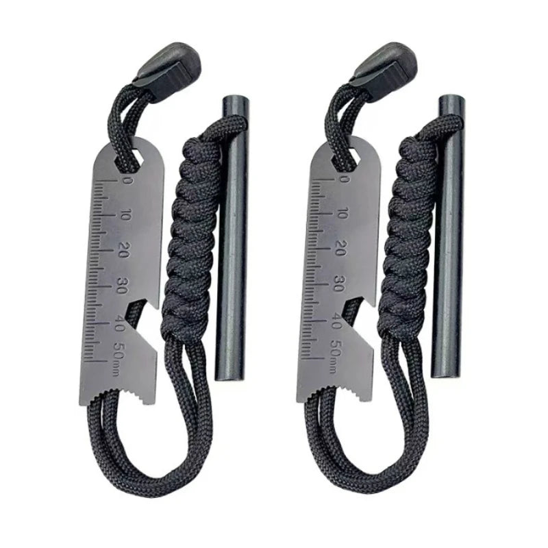 Outdoor Survival Fire Starter Multifunctional Ferrocerium Rod with Paracord & Scraper, Camping Emergency Flint Fire Steel