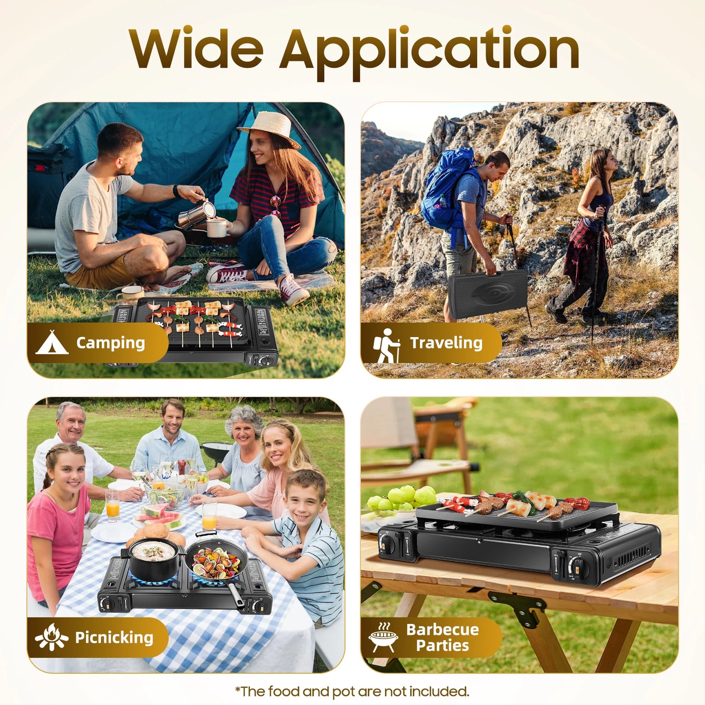 2500W Portable Camping Stove 2 Burners Camping Stove with Baking Tray&Portable Case use  Butane or LPG Home Application Outdoor