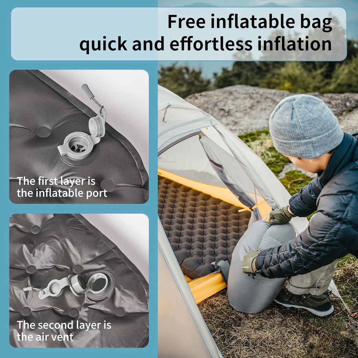 R6.5 Air Mattress 10cm Thickened Ultralight Sleeping Pad for Camping Hiking Warm Portable Outdoor Inflatable Mattress
