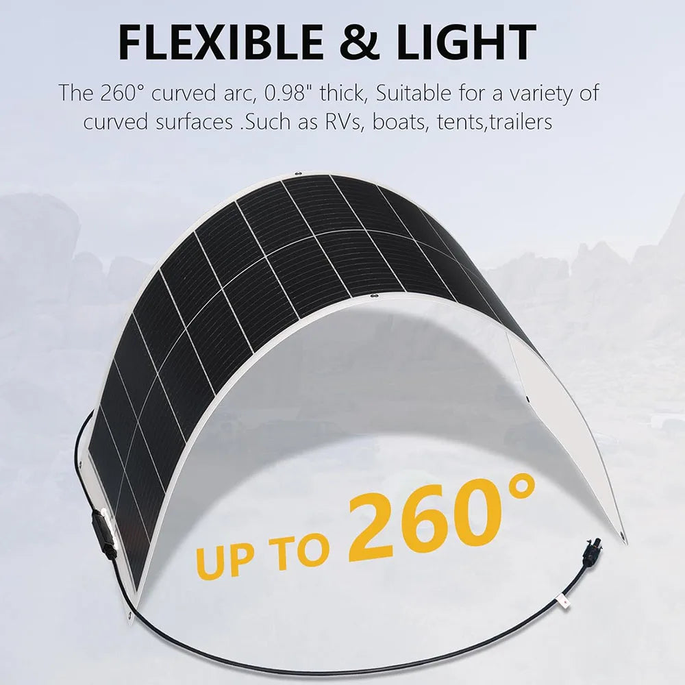 Portable Flexible Solar Panel 100W 16.5V Mono Cell for RV Camping Home Boat Curve Surface Durable Bendable 12V Solar Battery