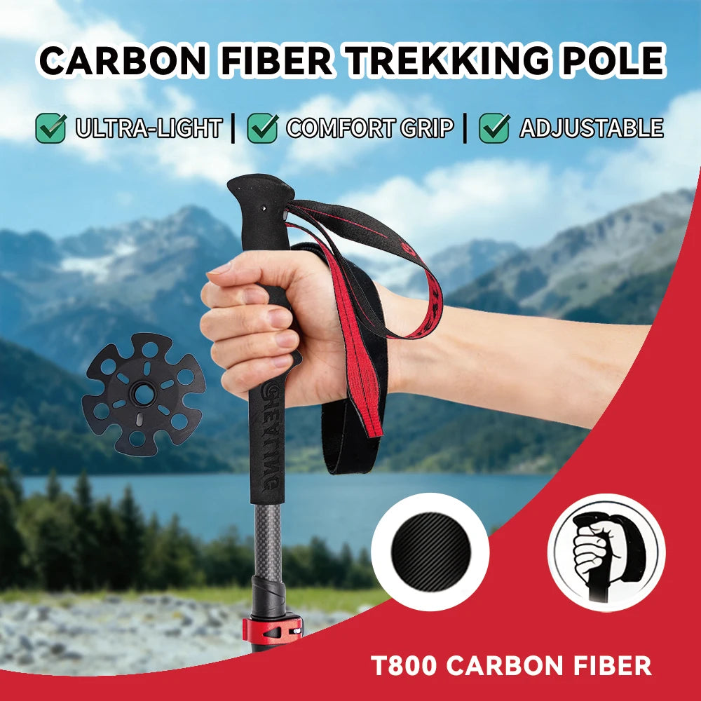 Local+ 100% Carbon Fiber Trekking Poles Folding Outdoor Telescopic Walking Hiking Accessories Nordic Mountain Climbing Stick