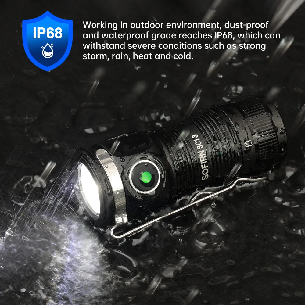 SC13 Black Green SST40 LED 1300lm Mini Tactical 18350 Flashlight 6000K Keychain Emergency Torch
