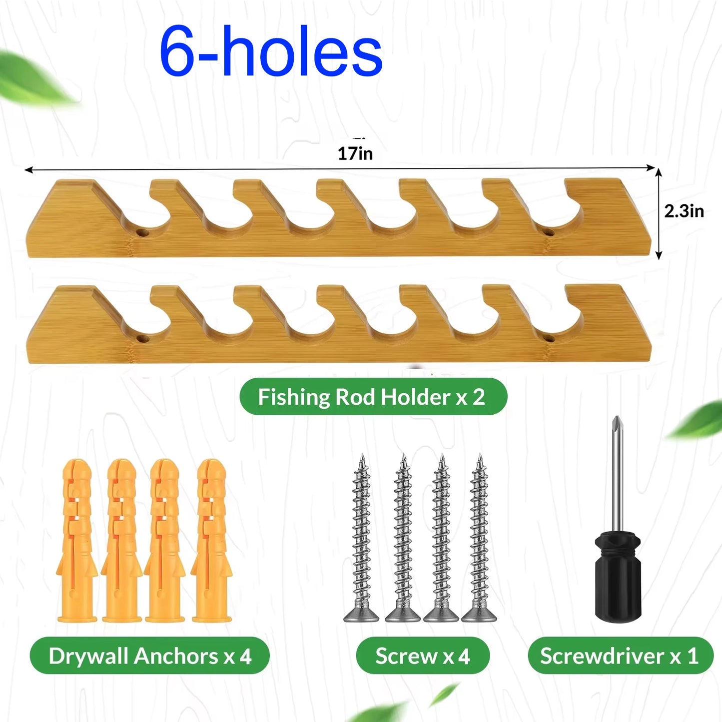 1 pair Wood Fishing Rod Holder 6 Holes Rods Wall Storage Bracket Horizontal Fishing Pole Display Rack Tool