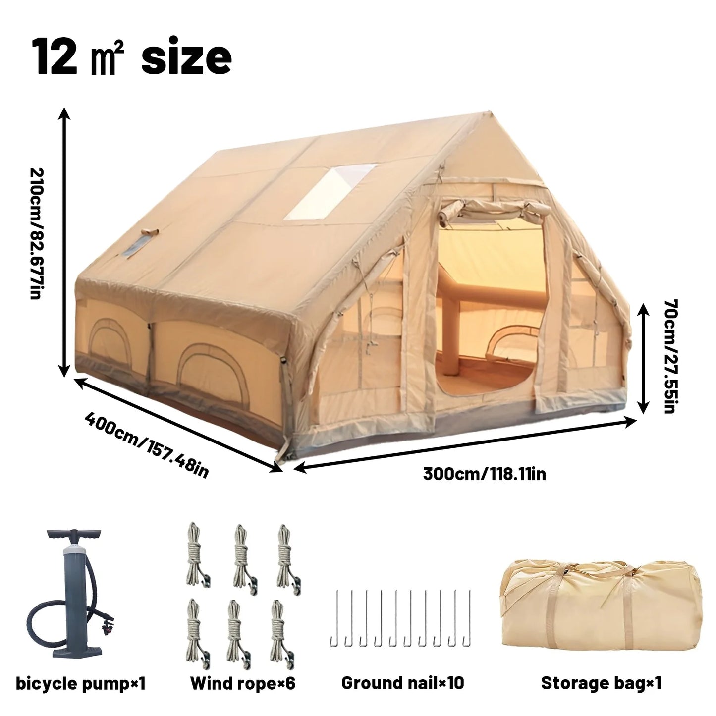 Inflatable Tent With Skylight, Quick Setup Blow Up Tents With Pump, 4-6 PersonOutdoor Family Luxury Tent