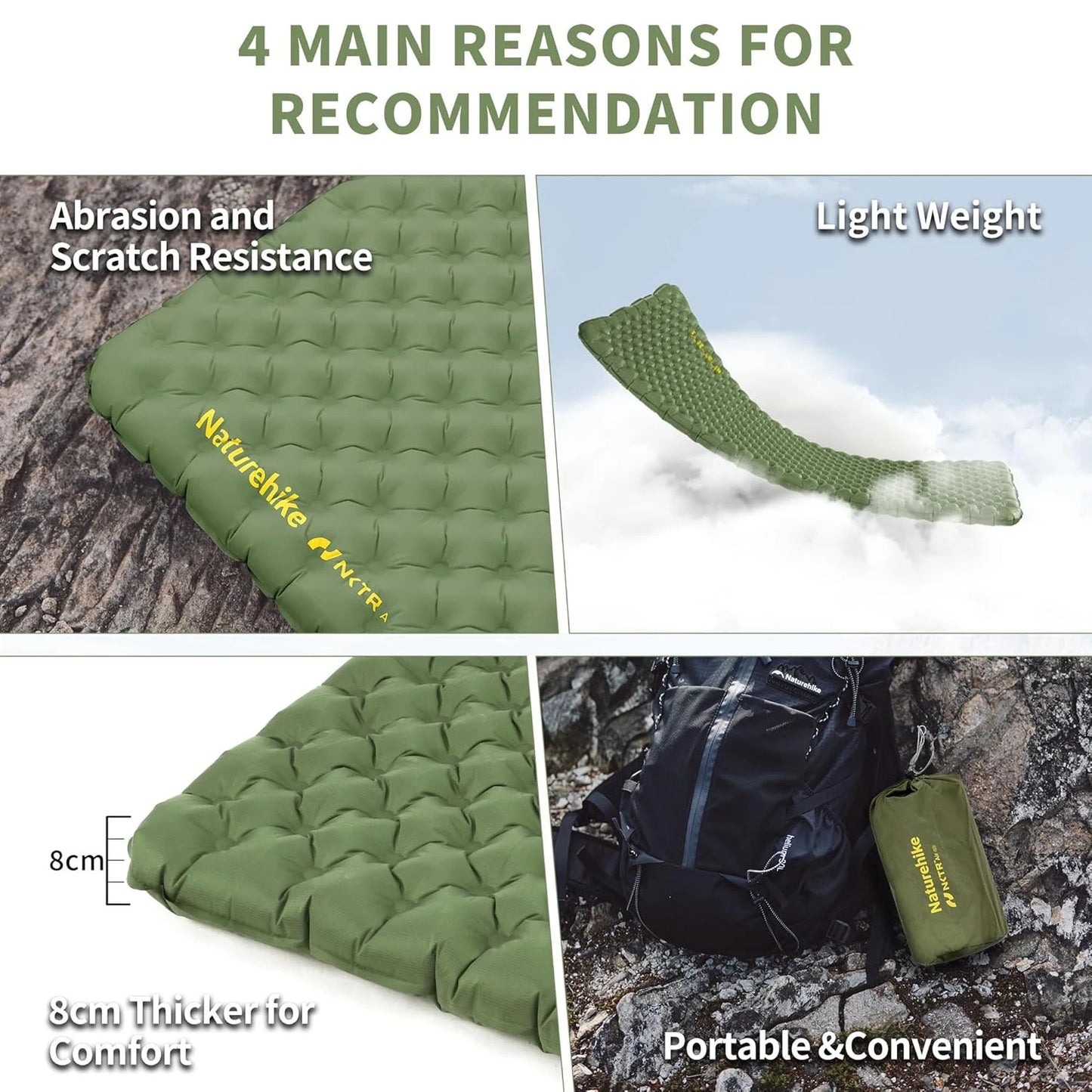 R4.6 Inflatable Mattress Outdoor Camping Ultralight Sleeping Pad Single Folding TPU Nylon Hiking Moisture-proof Mat