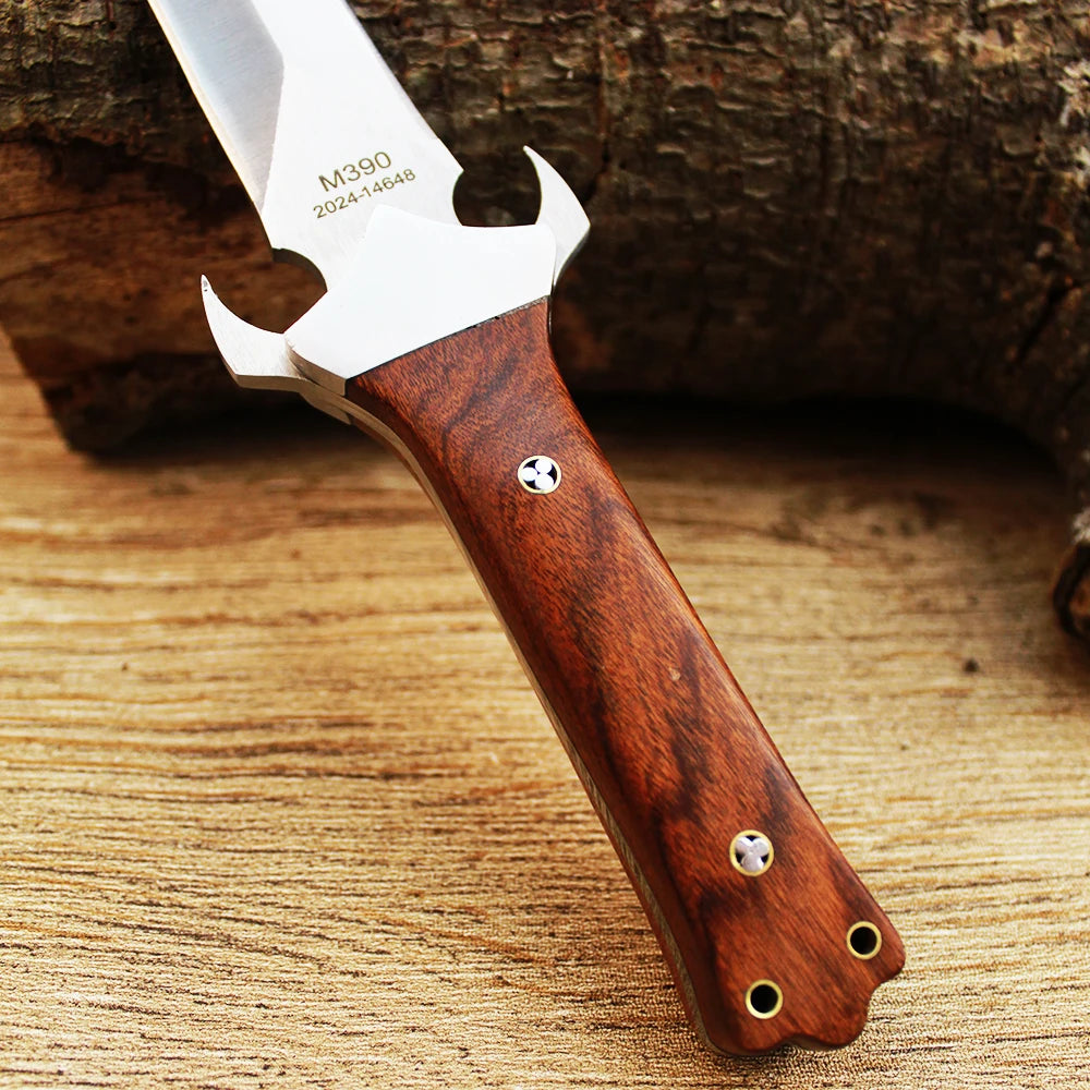 M390 Blade Tactical Hunting Knife Camping Survival Tool EDC Self Defense Combat Knife Leather Sheath