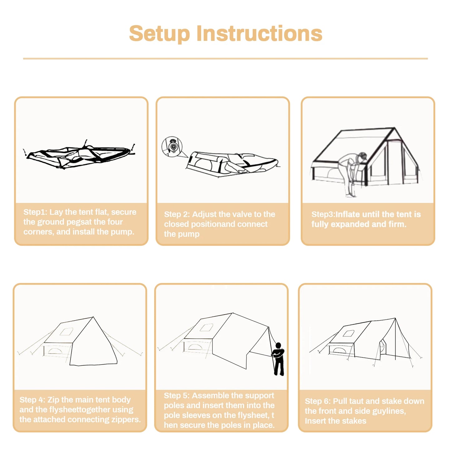 Inflatable camping tent 4-8 people with windows