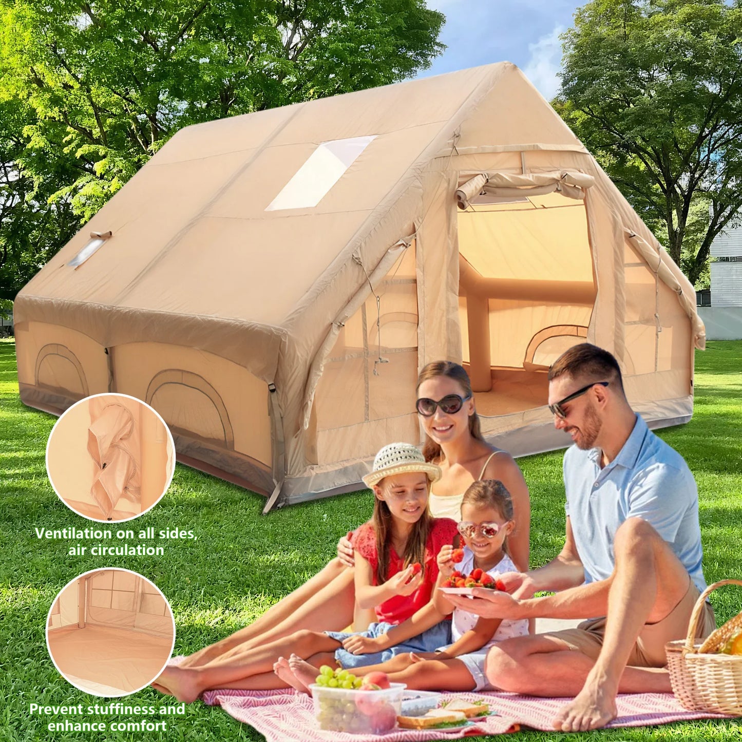 Inflatable Camping Tent with Pump Large Family Tent Waterproof Windproof for Outdoors