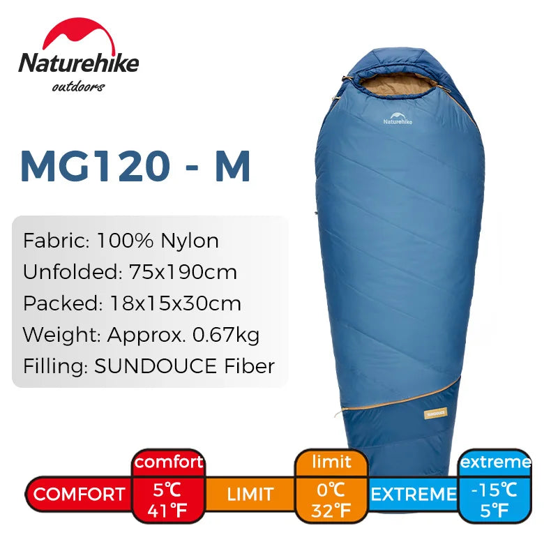 Naturehike MJ Pro Mummy Sleeping Bag MG120/MG270 Ultralight Hiking Waterproof Sleeping Bag Camping Cotton Winter Sleeping Bag