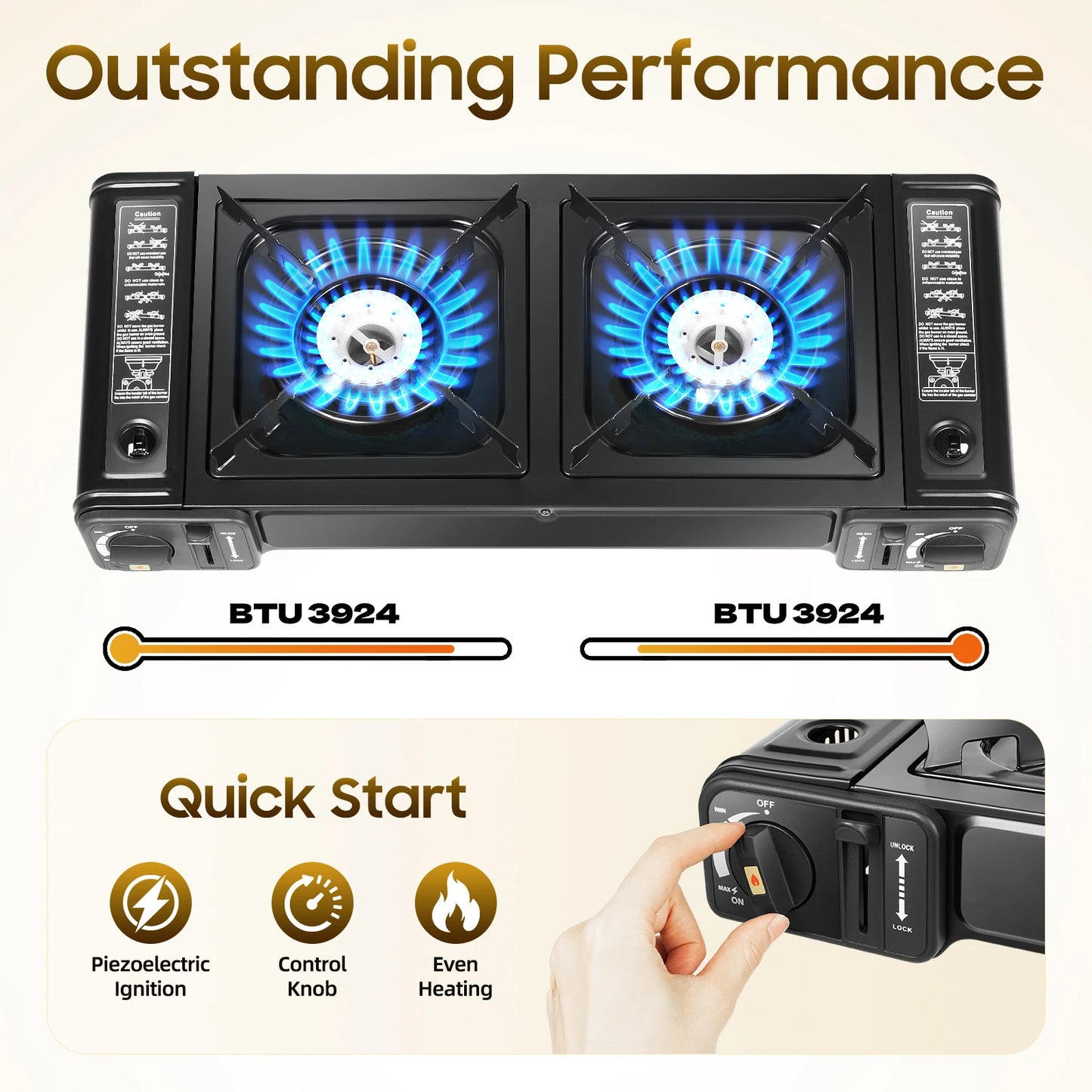 2500W Portable Camping Stove 2 Burners Camping Stove with Baking Tray&Portable Case use  Butane or LPG Home Application Outdoor