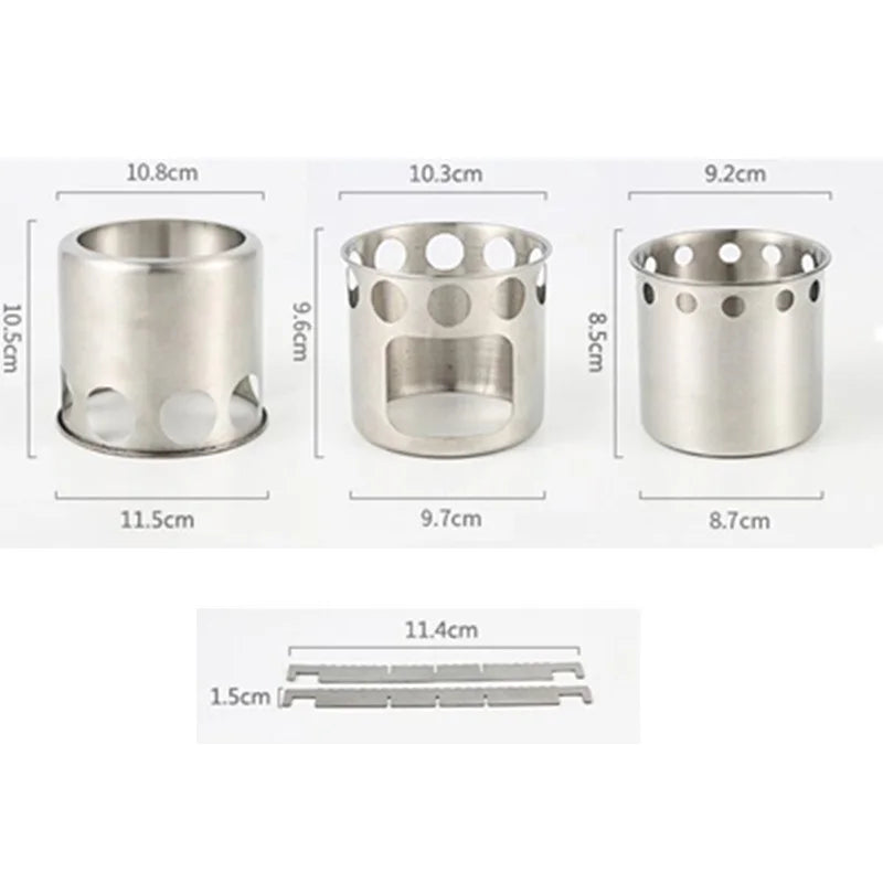Portable Outdoor 304 Stainless Steel Wood-burning Stove Set Camping Folding Windproof Stove Heating Stove Barbecue Set