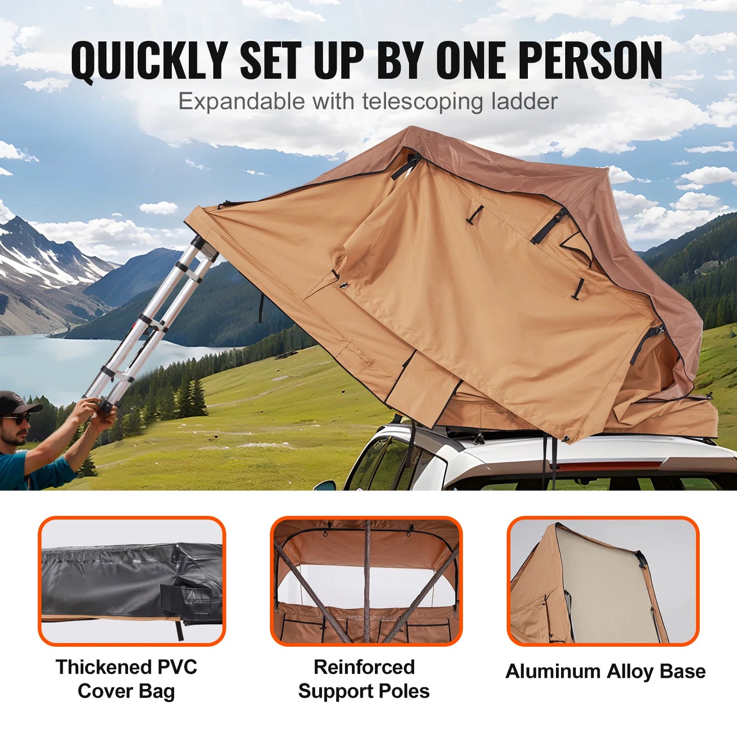 Rooftop Tent Hardshell Folding Tent with Telescopic Ladder Mattress PVC Cover Bag Waterproof Jeep SUV Van Pickup Truck