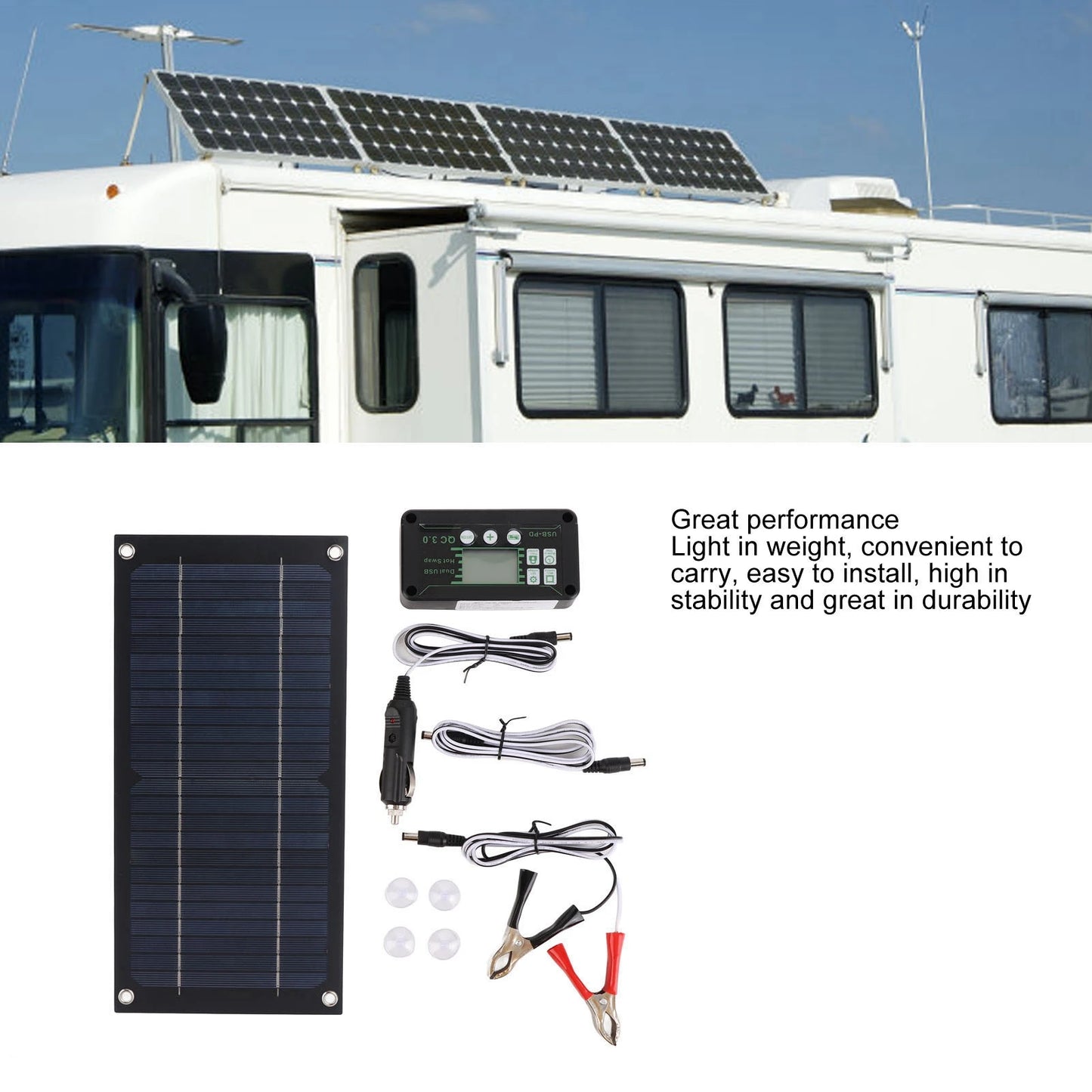 Portable 600W Solar Panel Charger Monocrystalline Silicon 100A Charge Controller Durable Solar Panel Kit for RV Outdoor Camping