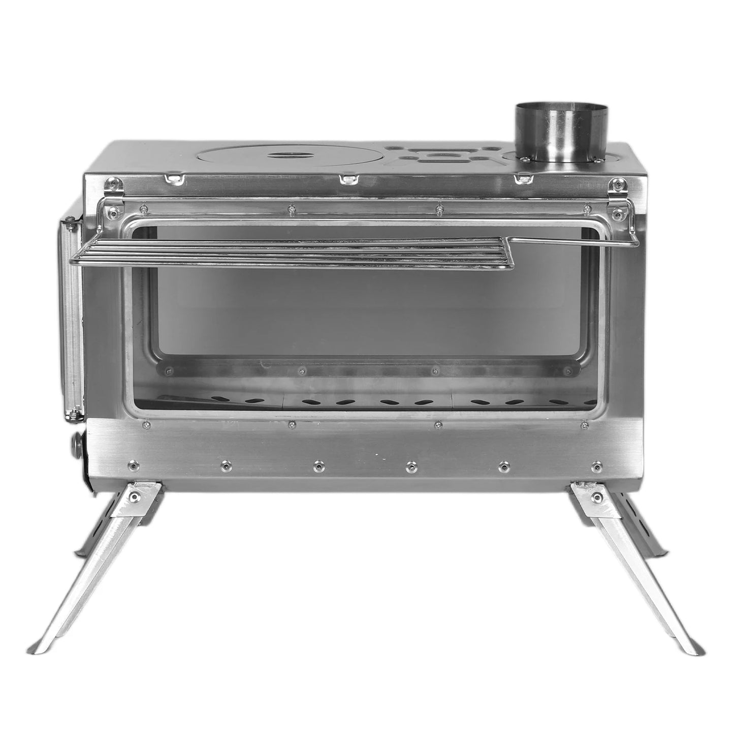 Large Tent Wood Stove with Full Chimney Pipe Set 304 Stainless Steel Fire Viewing Stove for Camping Tents Shelters Outdoor Heat
