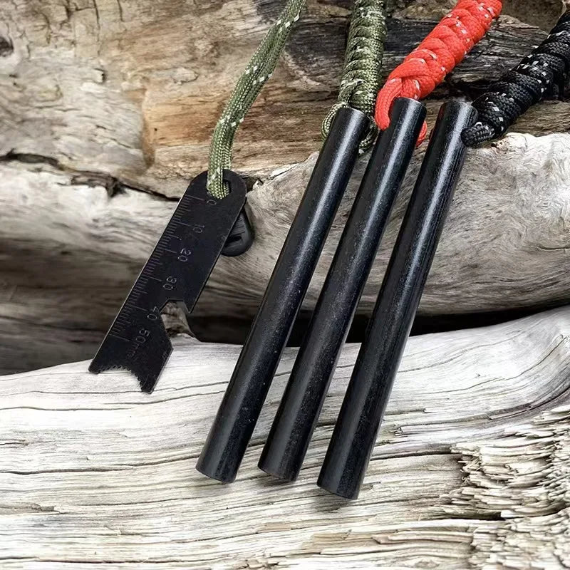 Outdoor Survival Fire Starter Multifunctional Ferrocerium Rod with Paracord & Scraper, Camping Emergency Flint Fire Steel