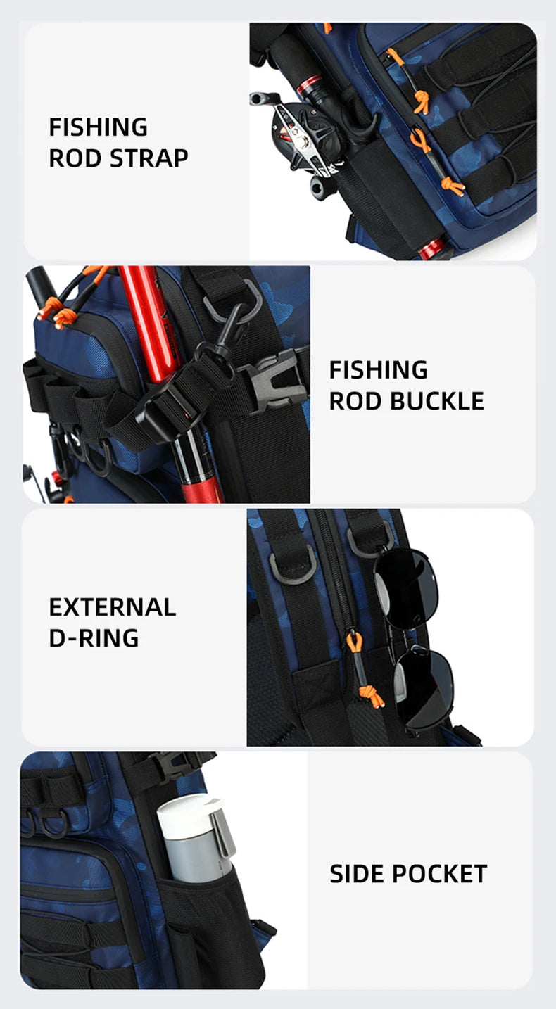Tactical Fishing Backpack Molle Climbing Hiking Camping Cycling Bag with Rod Holders Lure Men Outdoor Travel Sports Chest Bags
