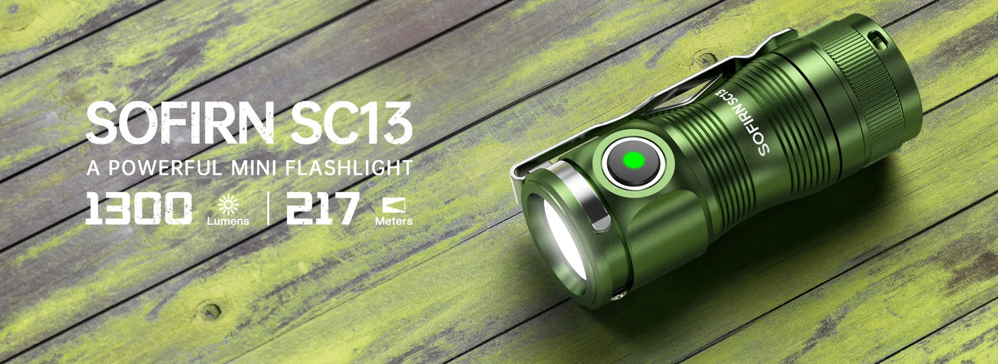 SC13 Black Green SST40 LED 1300lm Mini Tactical 18350 Flashlight 6000K Keychain Emergency Torch