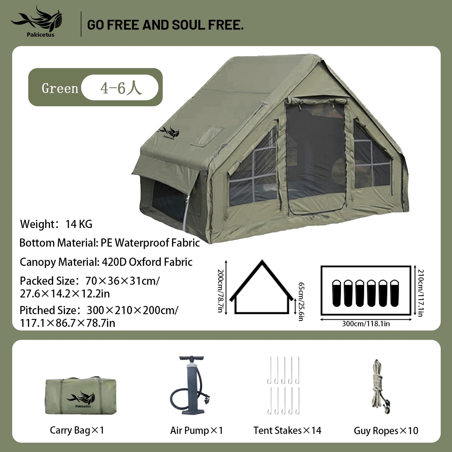 Inflatable camping tent 4-8 people with windows