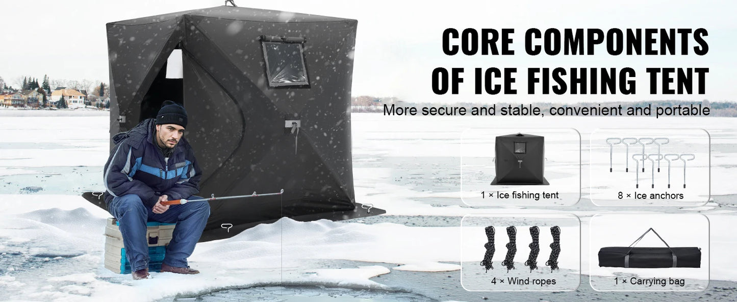 Portable Ice Shelter 1-2 Person Fishing Tent Ice Shanty for Winter Fishing Waterproof Ice Cube with Anchors Carry Bag