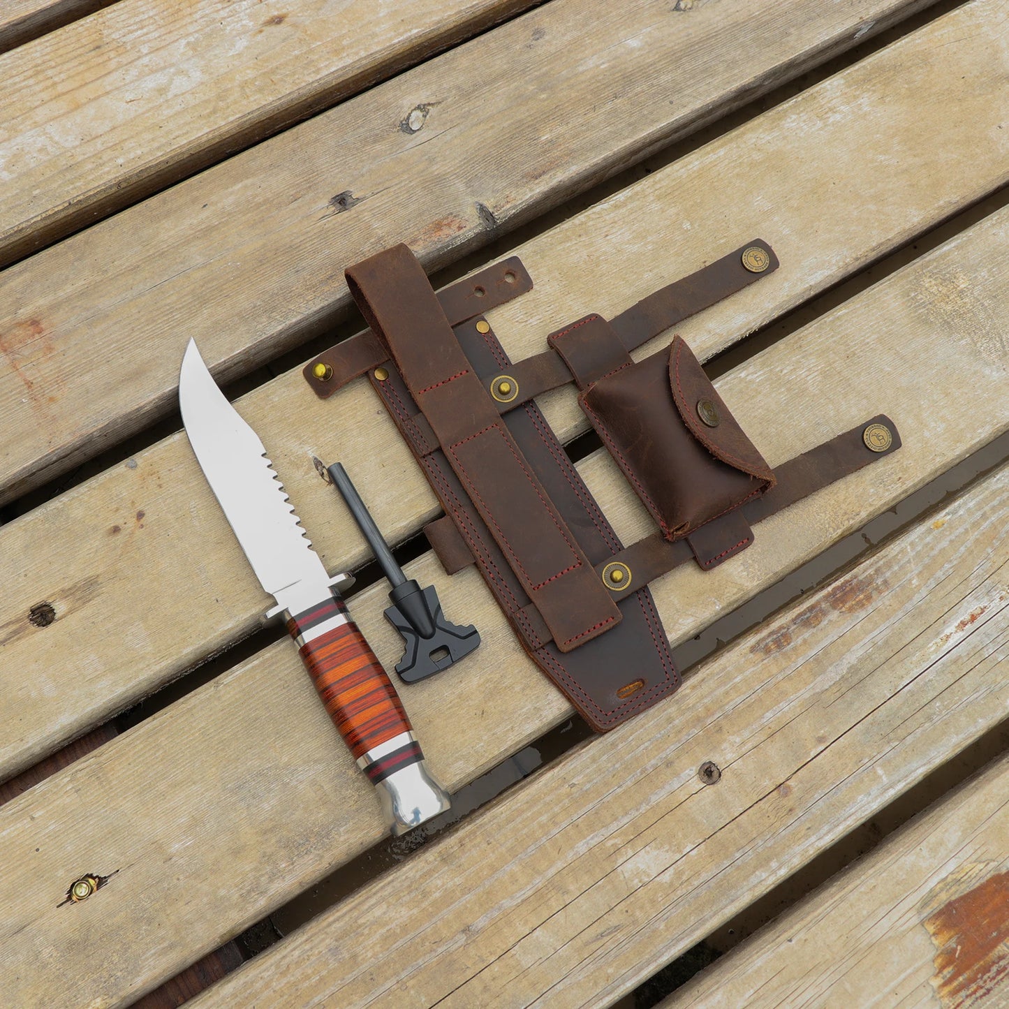 Tourbon Leather Multipurpose Fixed Blade Knife Sheath Cover with Fire Starter Slot a Small Pocket for Belt (without knives)