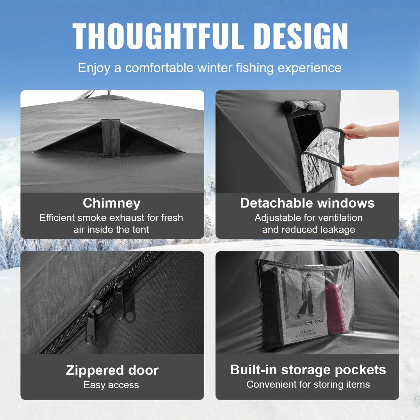 Portable Ice Shelter 1-2 Person Fishing Tent Ice Shanty for Winter Fishing Waterproof Ice Cube with Anchors Carry Bag