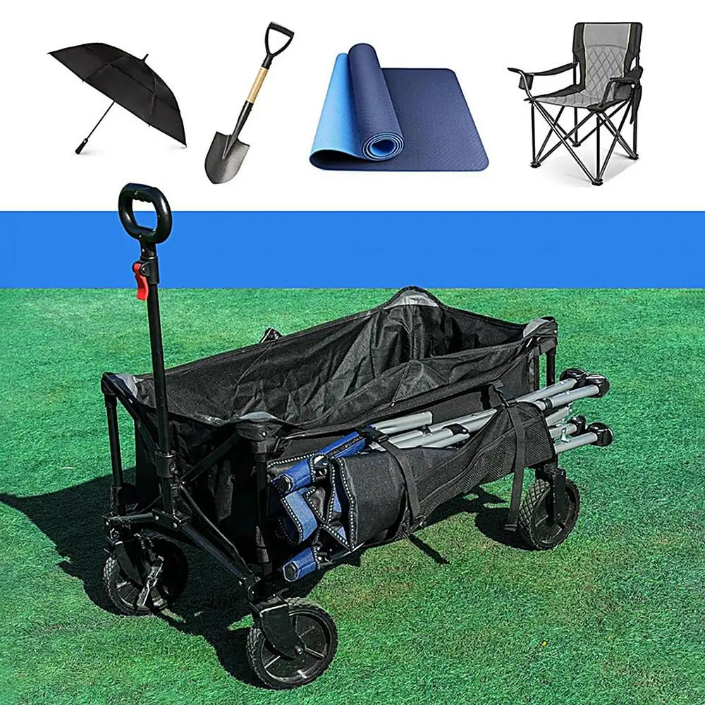 Folding Travel Cart Side Bag Folding Camping Side Bag Oxford Cloth Garden Cart Side Pockets for Outdoors Camping Picnics Beach